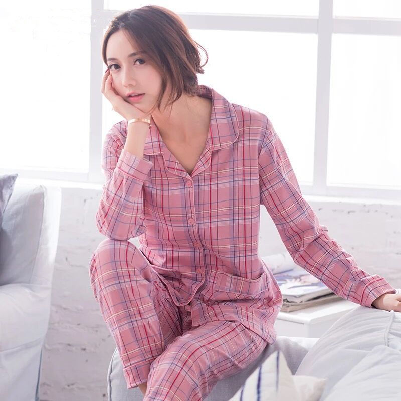 Nueva primavera y otoño manga larga más tamaño % pijamas de algodón para mujeres de mediana edad traje primavera cardigan homewear