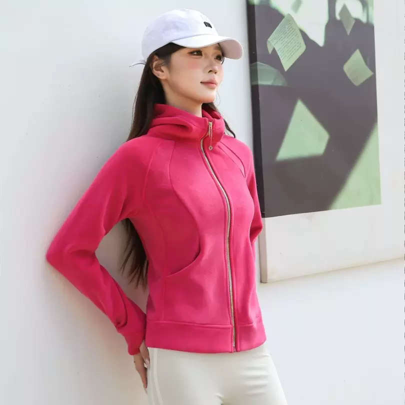 lulu同款双面加厚奥利绒美式连帽高领运动外套女秋冬2025新款