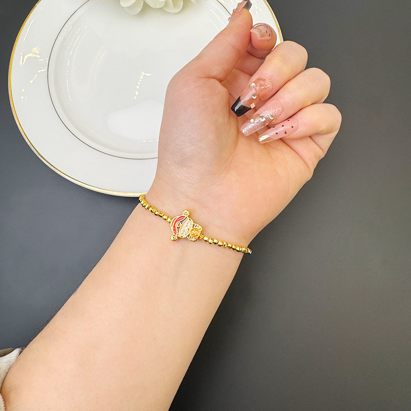 Nueva pulsera de oro de arena vietnamita retro goteo de aceite Dios de la fortuna joyas de mano con cuentas de diseño femenino no se desvanecerá joyas