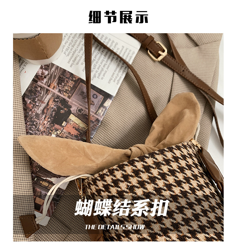 Woolen Retro Lattice Bucket Bag display picture 20