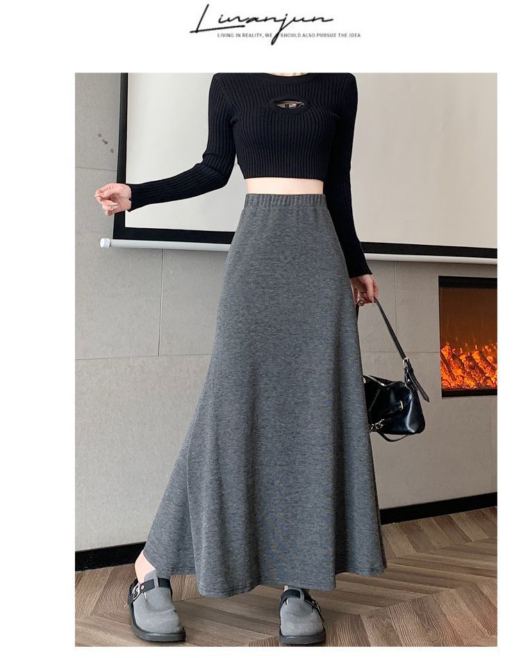 GraceChic GraceChic GraceChic In Stock 2025 Autumn Winter New Glutinous Rice Mid-Length Slimming Knitted Women Dopamine Black Half Skirt_ecoleips.com