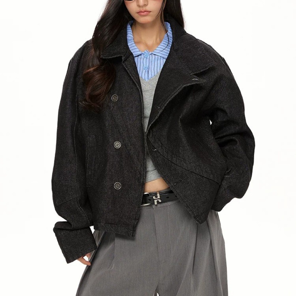 American retro irregular design old-money style denim jacket, new unisex loose-fitting casual short jacket