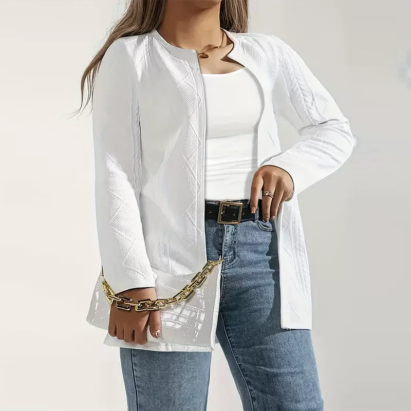 跨境亚马逊外贸欧美气质优雅玉米粒勾花大码长袖衬衫女式胖mm开衫