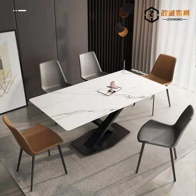 意式岩板餐桌椅组合现代简约家用小户型吃饭桌网红餐厅家具北欧风