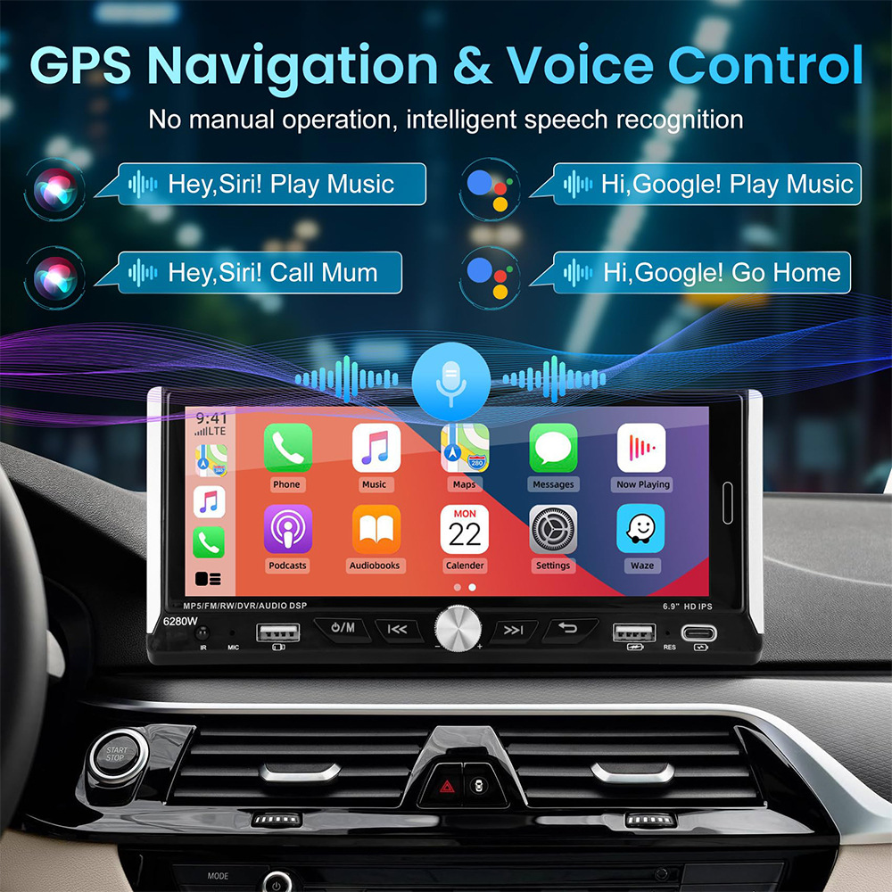 6.9inch Wireless Carplay Single-Core Ips Touch Screen Car Bluetooth Mp5 Player Dual USB Fast Charging 12V