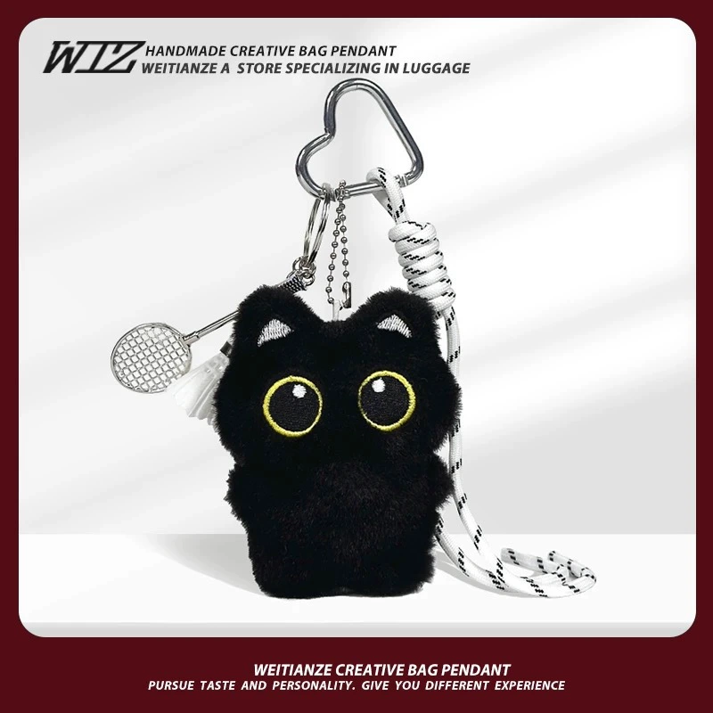 Кукла черного кота с большими глазами, плюшевая кукла, шарф, кулон, милый кот, креативная подвеска для сумки, подарок для пары