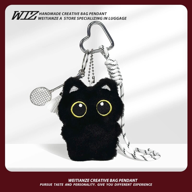 Big-Eyed Black Cat Doll Plush Doll Scarf Pendant Ins Cute Cat Creative Bag Pendant Couple Gift