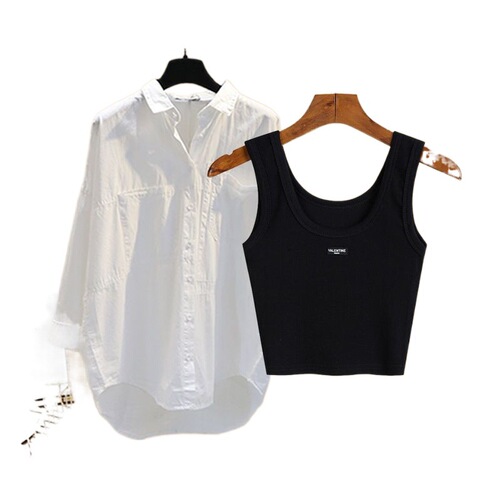 Summer Set Women's 2025 New Stylish Plus Size Shirt Top with Straps and Denim Skirt Three-Piece Set