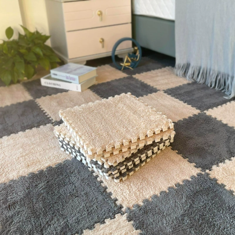 Plush Puzzle Carpet Tile, 30×30 cm, Soft Shag Surface, Interlocking Foam Mat