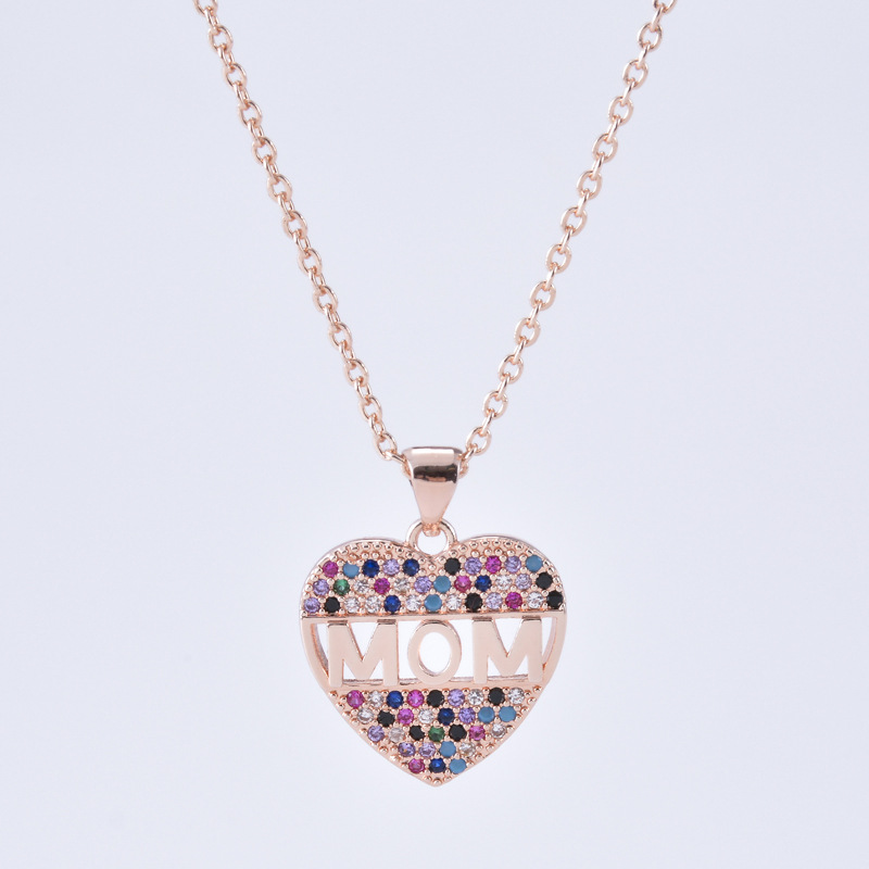 Fashion Heart-shape Letter Mom Copper Inlaid Zircon Necklace Wholesale display picture 3