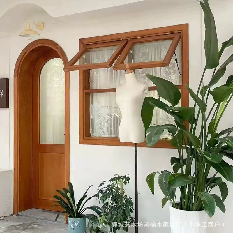 Высокое значение арочных дверей и оконных рам Новый китайский кофейный магазин молочного чая, двери и окна ретро старый вяза, чтобы открыть комбинированные оконные рамы