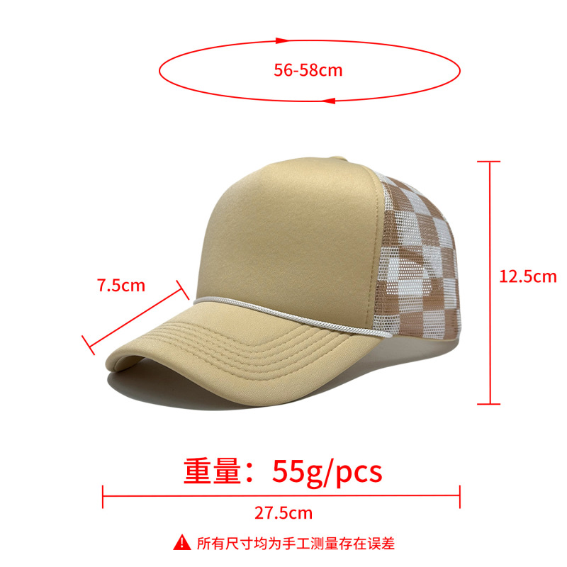 跨境新款格子棒球帽带绳卡车网帽户外休闲美式时尚透气防晒广告帽|undefined