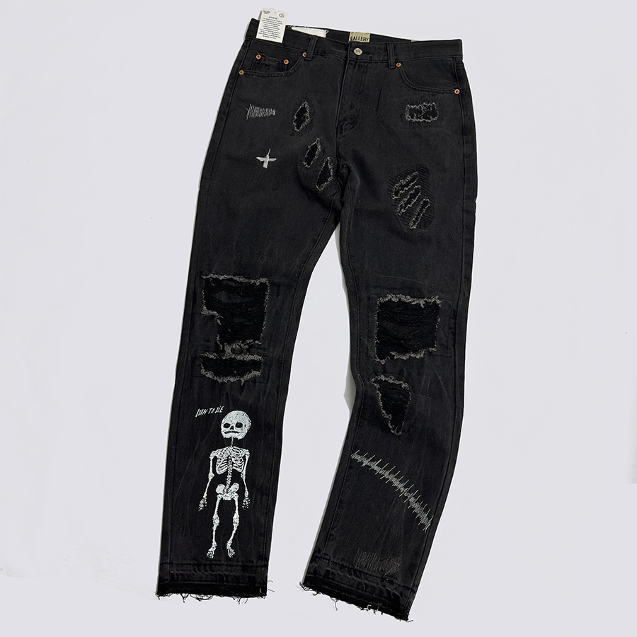 Galería de Dep. Skull costurado a mano pegado desgastado para hacer jeans viejos