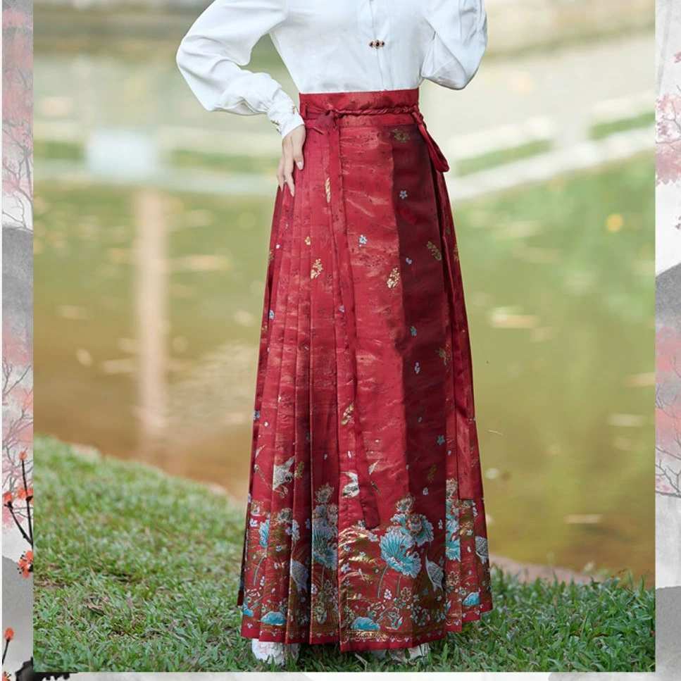 Настоящий выстрел в наличии тканая Золотая макияжная Цветочная юбка макси Hanfu новая в китайском стиле знаменитая вышитая юбка макси в этническом стиле 4,5 м качели