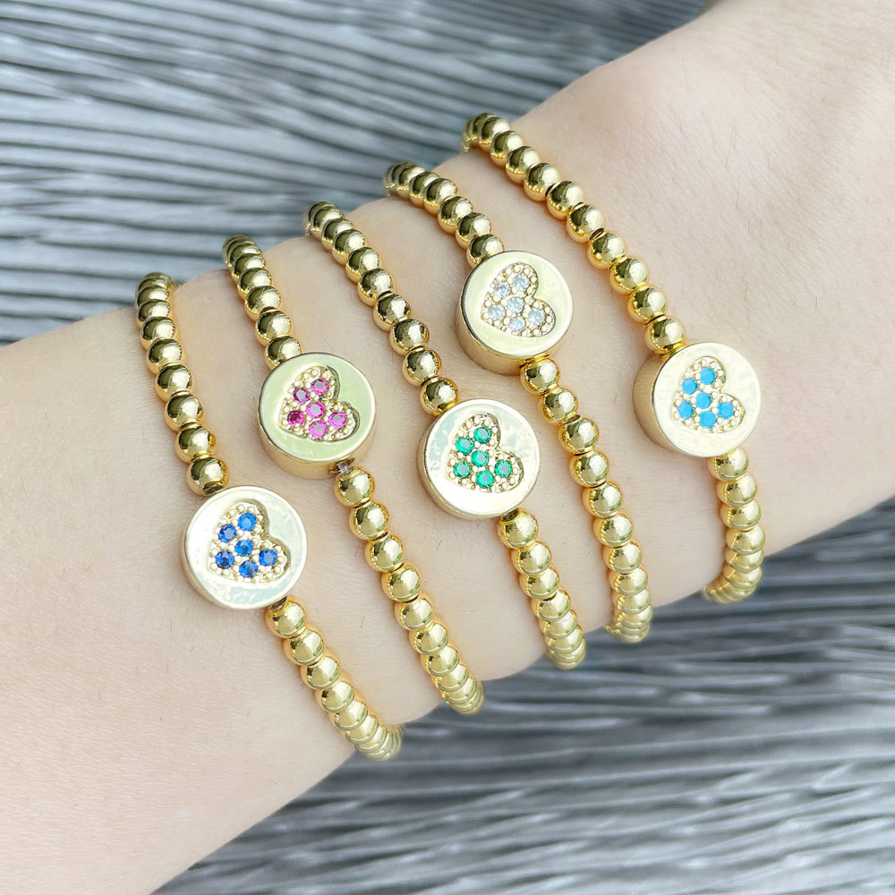 Vintage Style Round Heart Shape Copper Bracelets Inlay Zircon Copper Bracelets