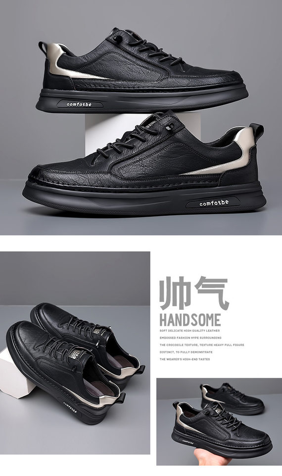 Giày sneaker nam da bò thật đế dày, giày thể thao đa năng phối đồ hợp xu hướng — PZ6018 màu trắng, PZ6018 màu đen chi tiết 15