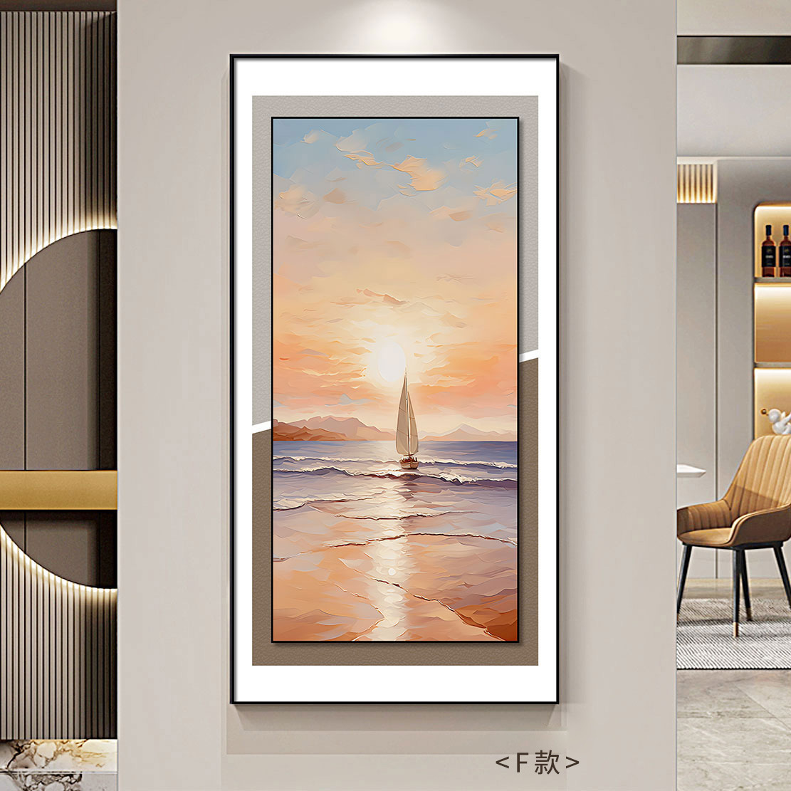 Pasillo de entrada, pasillo, pintura decorativa, paisaje marino, microtallado, bronceado, textura de cuero, pintura tridimensional, suspensión, pintura colgante de doble capa