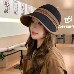 帽子女2025秋冬新款极简风拼色设计感显脸小韩国保暖户外百搭盆帽