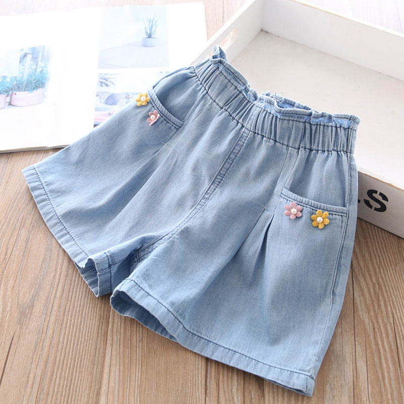Girls' Denim Shorts Light Blue Bow