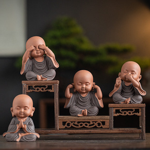 Zen-Inspired Purple Clay Little Monk Tea Pet Ornament Creative Four Little Monks Personalized Tea Toy Tea Table Decoration Display