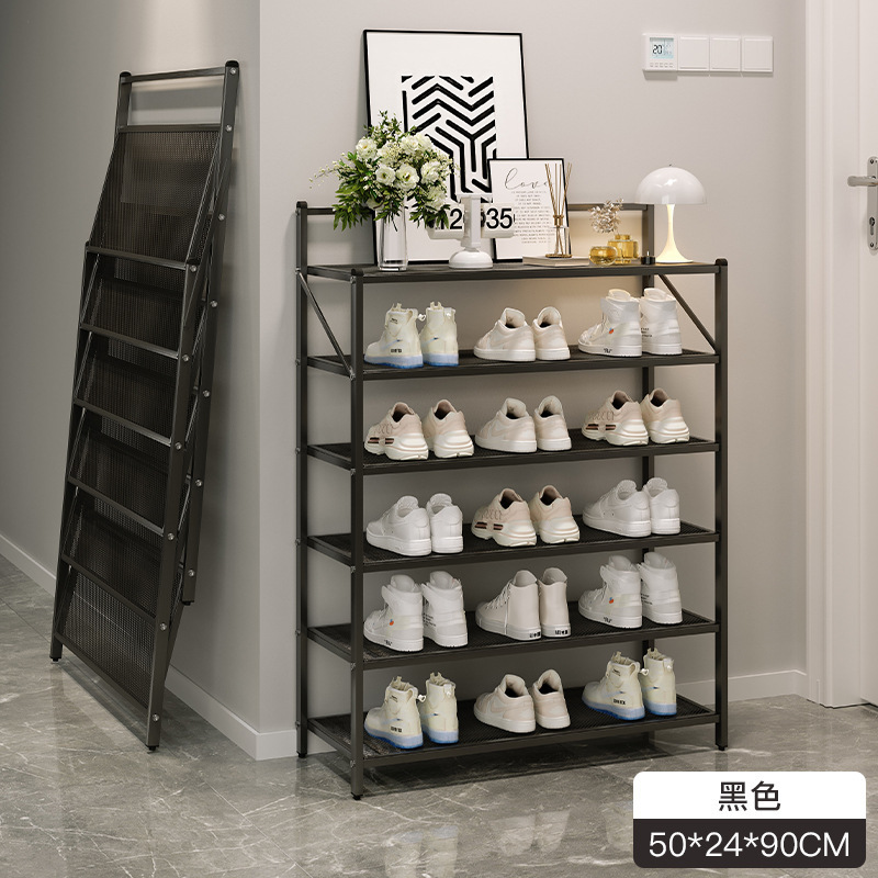 Zapatero de hierro forjado plegable, sin instalación en la puerta del hogar, metal simple 2023, nuevo gabinete de zapatos multicapa en blanco y negro explosivo