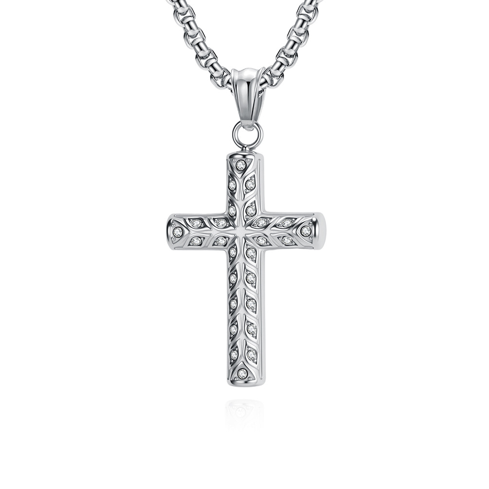 Collana da uomo con croce e occhio di Allah in acciaio al titanio, ciondolo retrò in stile artistico._voghion.com