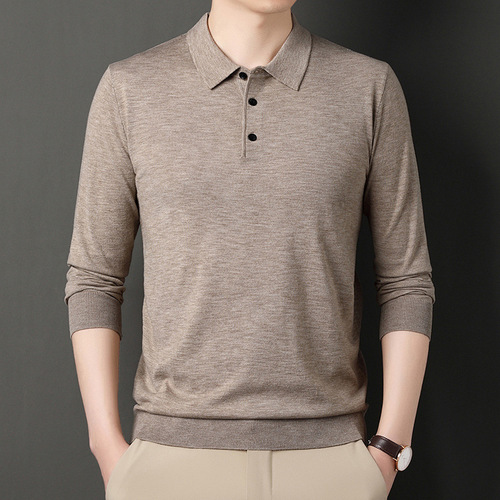 Men's Pure Color Polo Knit Sweater, Spring and Autumn Season, Thin Design, Suitable for Middle-aged and Young Men, Cross-border Shipping