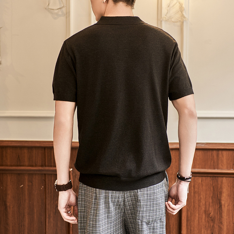 ZF8118-MW男夏薄款v领休闲T恤夏季慵懒针织日系海鸥领olo衫,男装针织衫/毛衣,星座614
