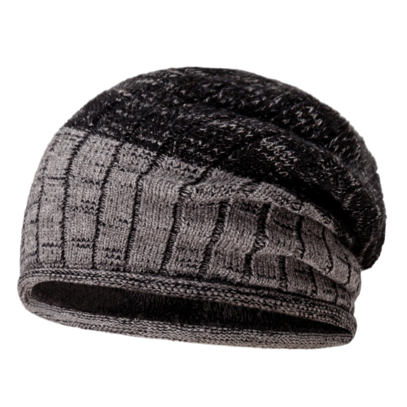 Cappello invernale lavorato a maglia in peluche per isolamento a strisce da esterno da uomo con bordi arricciati spessi, ampia circonferenza della testa elastica,_voghion.com