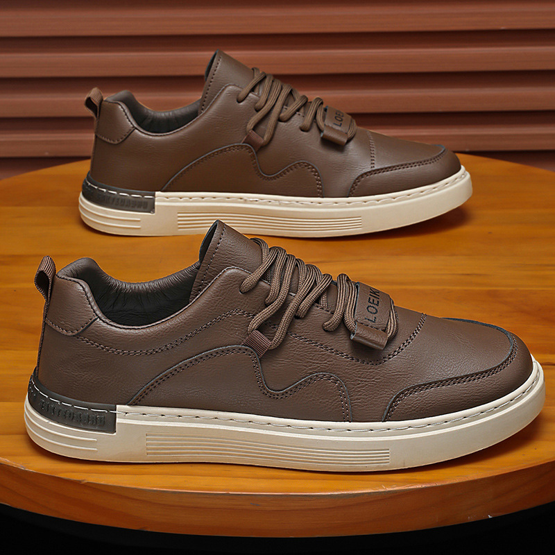 Zapatos de hombre 2025, nuevos zapatos de skate de cuero transpirables de primavera, zapatos deportivos casuales impermeables para hombres
