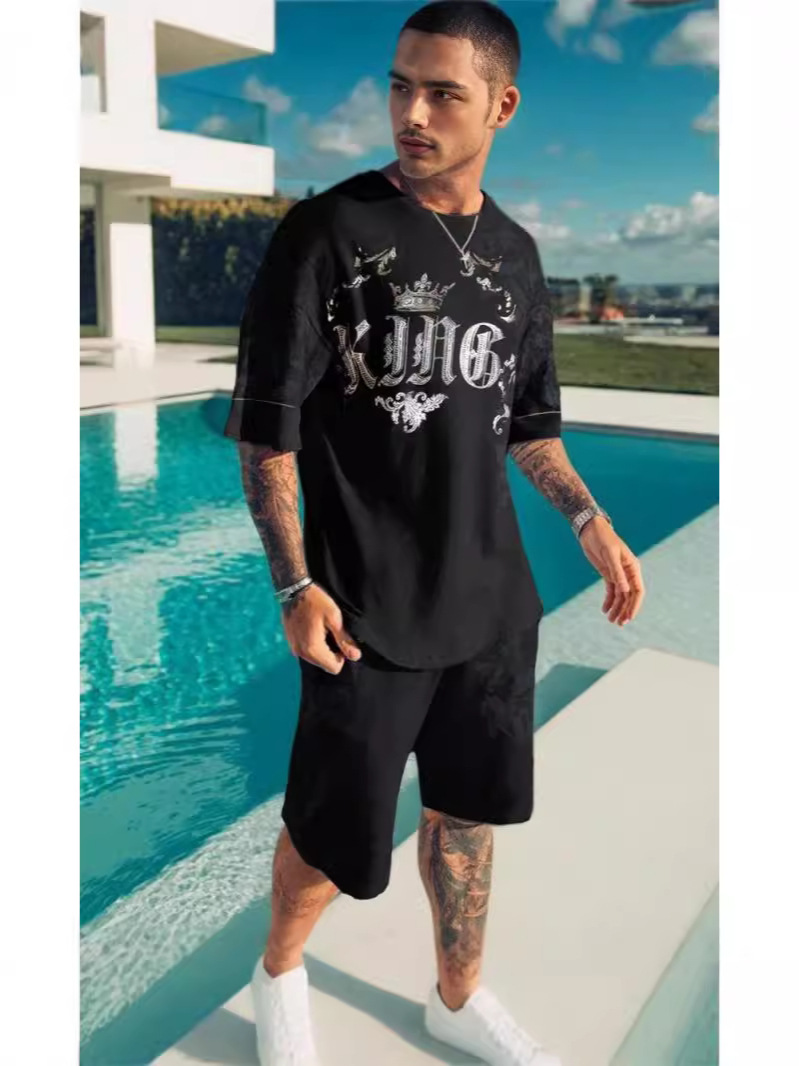 Suit de camiseta de hombre de estilo deportivo impresión digital impresión de ropa de trabajo Aliexpress suministro de mano 3D manga corta