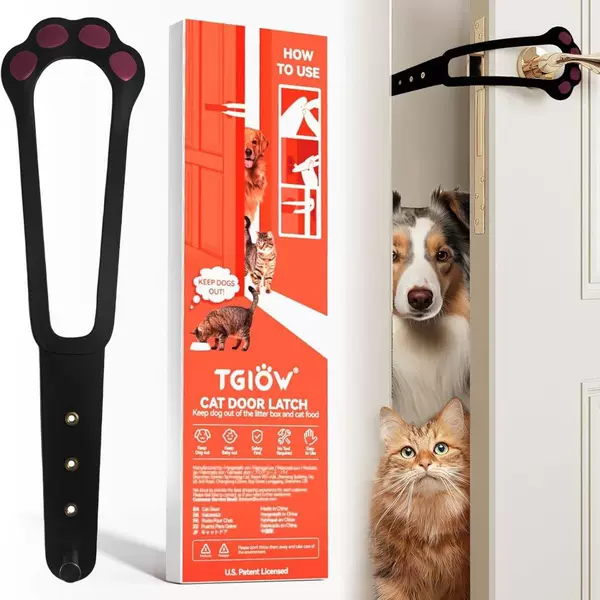 Pet door blocker room door latch prevent dogs from entering cat elastic door lock cat free access adjustable