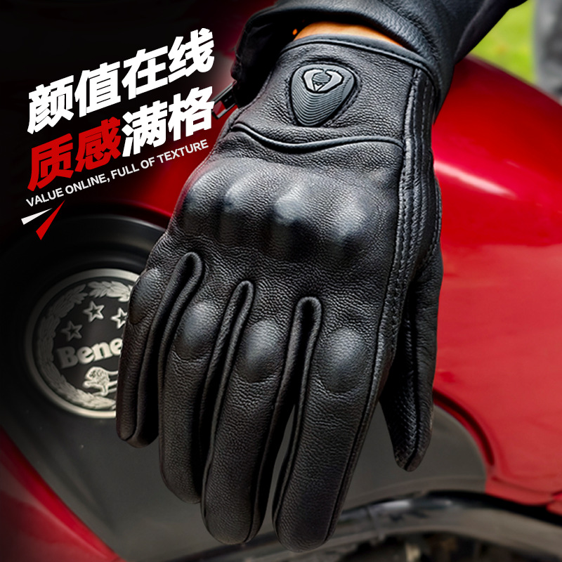 SOMAN 오토바이 양가죽 장갑 터치 스크린 남성과 여성의 낙하 방지 오토바이 오프로드 라이딩 레트로 사계절 장갑