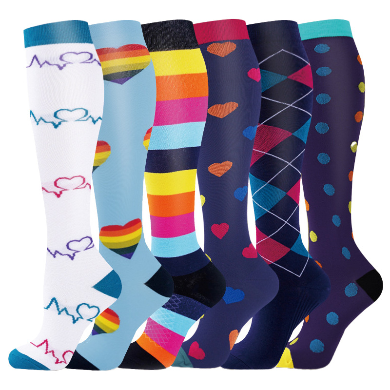 Juego de 6 pares de calcetines deportivos de compresión transfronterizos para fitness, calcetines largos de compresión para pantorrillas para hombres y mujeres, calcetines de compresión elásticos. image 42
