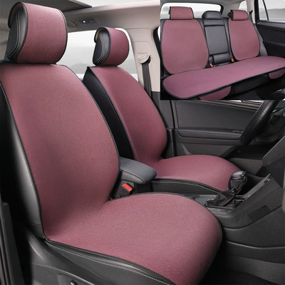 Car Seat Cushion, Suitable for All Seasons, Linen Car Seat Cushion, Ventilated and Breathable, Won'T Get Hot in Summer, Full Car Set (Four Seasons Pad) - purple-standard-edition-split-rear-seats-general