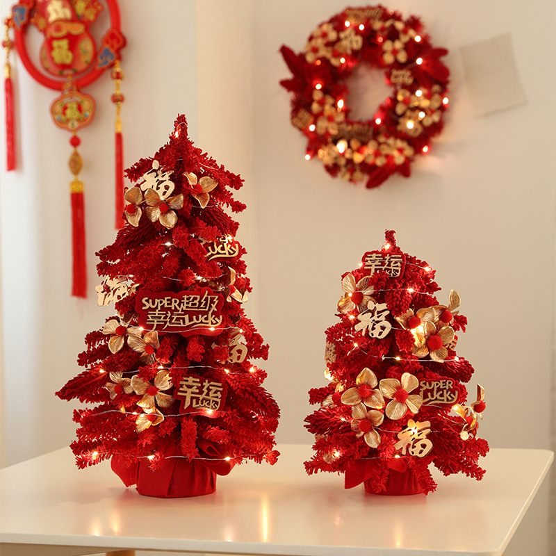 De alta gama de simulación rojo fortuna árbol Año Nuevo Festival celebración cubo decoración del hogar Accesorios decoración flor traje año Flor al por mayor