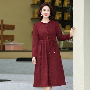 中老年女装春秋新款长袖连衣裙气质妈妈秋装中长款秋天裙子显瘦女|undefined
