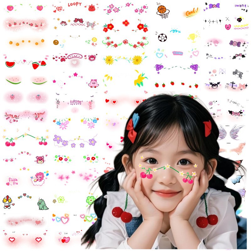 Children's Day Makeup Face Stickers Cartoon Stickers Stage Performance Face Cute Blush Tattoo Stickers for Primary School Students on Children's Day Children's Day Makeup Face Stickers Cartoon Stickers Stage Performance Face Cute Blush Tattoo Stickers for Primary School Students on Children's Day