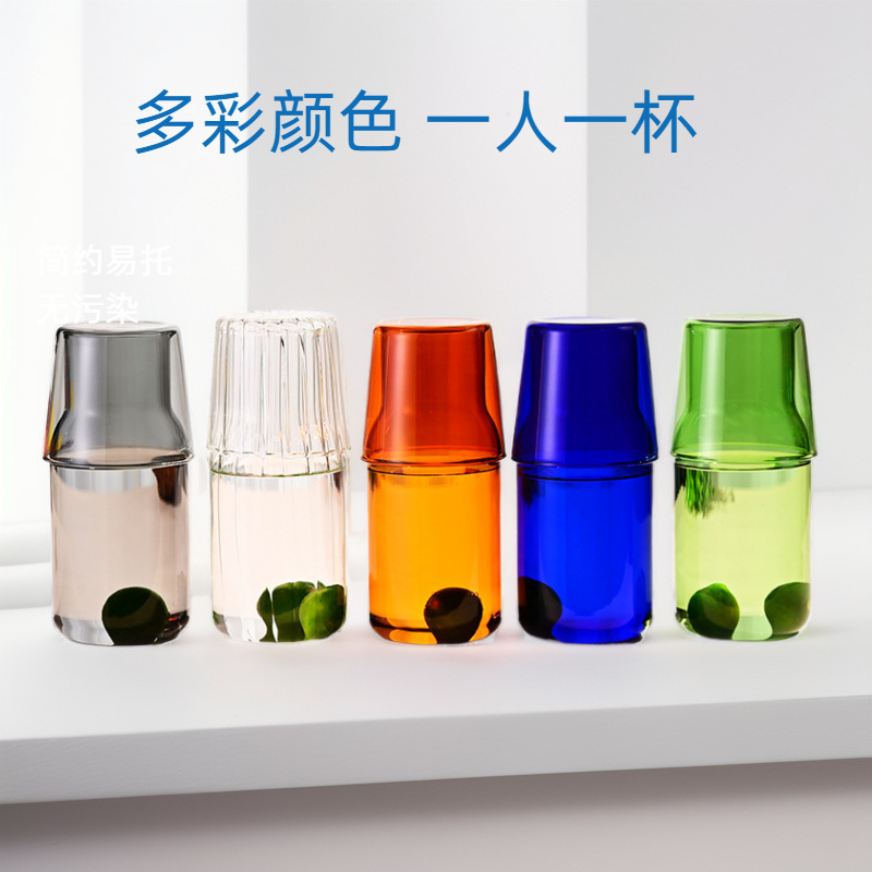 High Borosilicate Glass Single-Serving Juice Cup with Lid, Colorful Water Cup, High-Temperature Resistant Cold Water Jug Cup Set, One Jug
