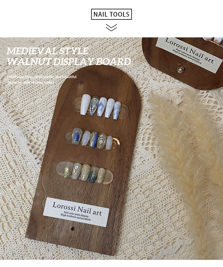 Vintage Style Nail Color Display Board Walnut Wood Display Stand for Nail Polish and Gel Color Swatches