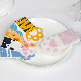 可爱卡通猫爪洗碗擦 天然木浆棉 厨房清洁吸水海绵环保印花压缩棉