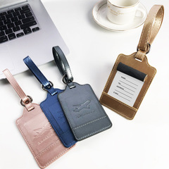 Cross-border luggage tag wholesale ring extended lanyard strap metal fixed PU leather luggage tag