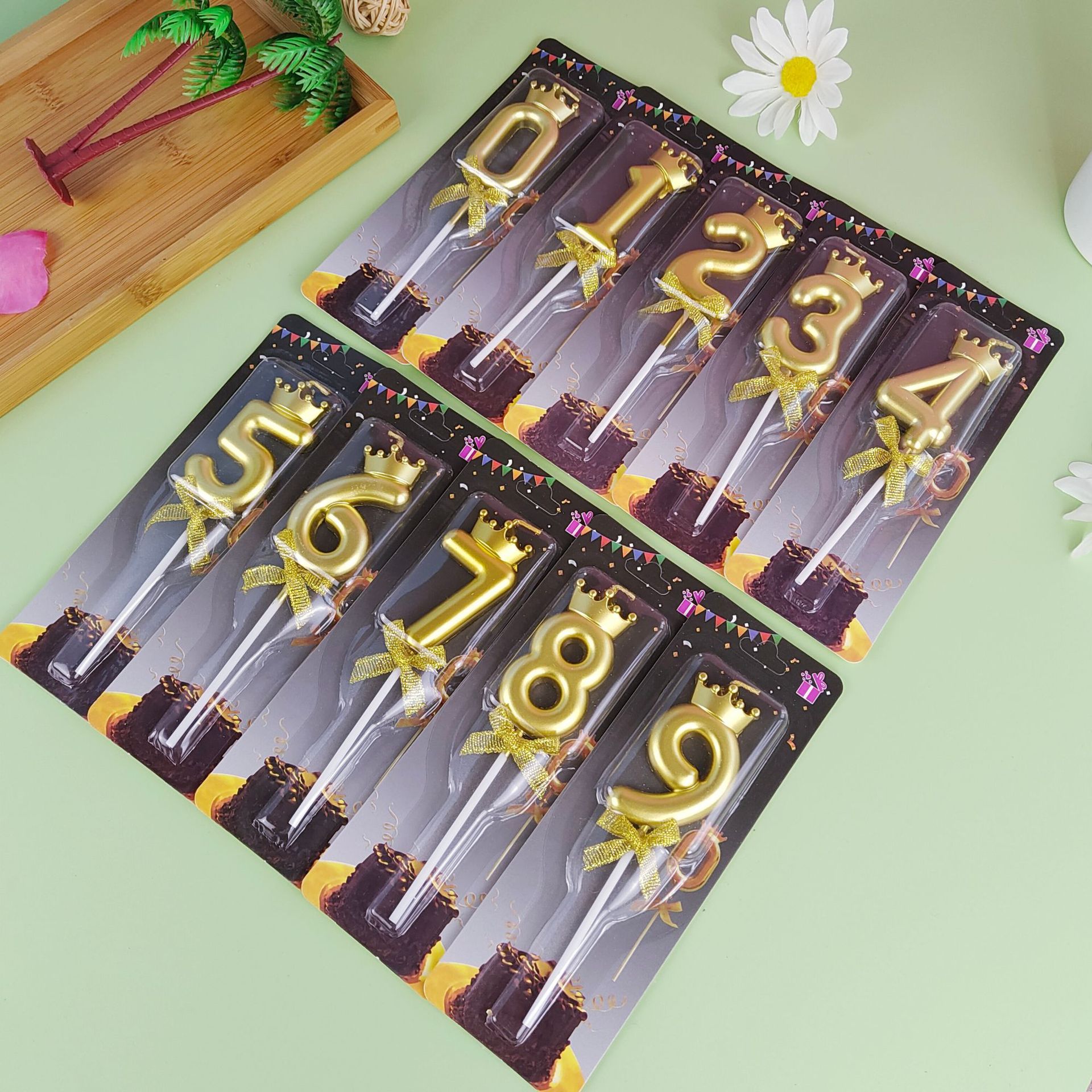 Velas digitales de corona de oro, velas de pastel de fiesta de corona de color, velas de cumpleaños para niños, adultos, en stock al por mayor