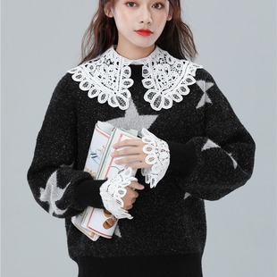 Hollow Flower Large Lapel Fake Collar Hand Sleeve Suit Lace Fake Collar Decorative Shawl Collar Necklace Collar