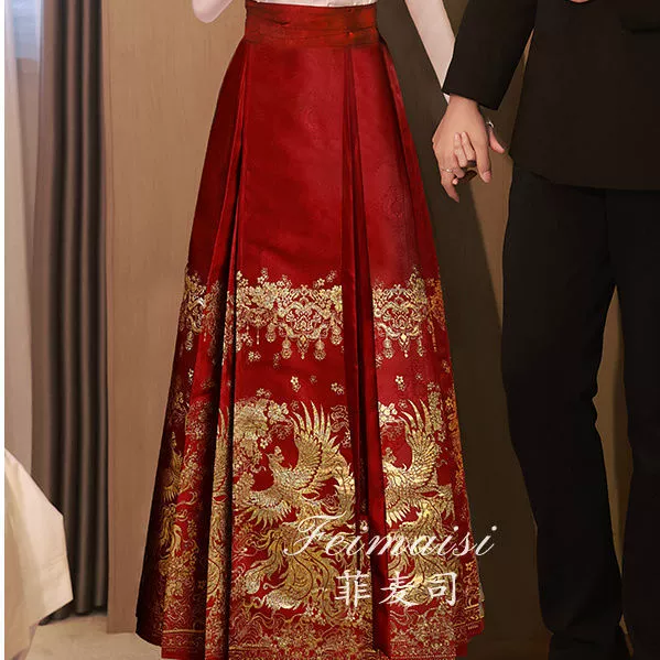 Set, evening dress, wedding dress for bride, plus size, Chinese style, with embroidery