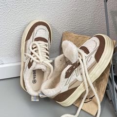 Women's Thick Sole Shoes Ins 2022 Autumn/Winter Lamb Wool Fleece Lined Student Sports Casual Shoes Korean Version Cotton Shoes 2880
