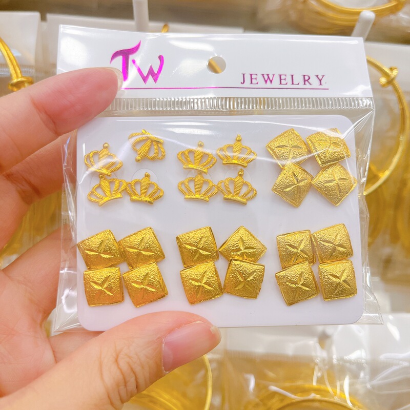 跨境耳饰仿黄金耳钉铜镀金花朵蝴蝶圆珠珠耳环饰品时尚甜美精美|undefined