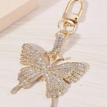 欧美炫彩水晶蝴蝶钥匙扣金属合金创意镶钻女包包挂件钥匙链圈礼品
