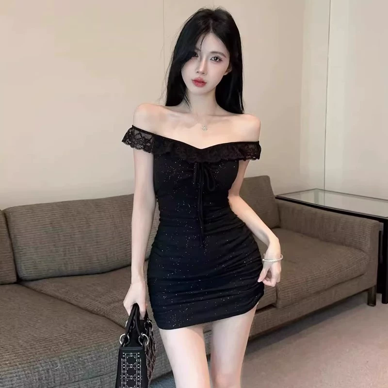 Чисто сексуальная сладкая пряная девушка без рукавов платье с одним словом плеча женское осеннее обтягание талии и юбка бедра