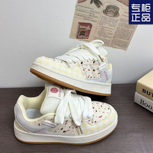 2024新款原创厚底面包鞋蜜桃粉拼色女时尚可爱百搭休闲板鞋小白鞋